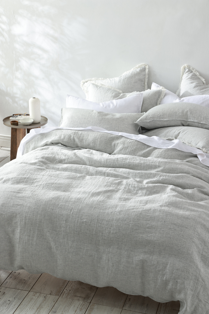 MM Linen Laundered Linen Pinstripe Cloud Duvet Cover Set |100% European Flax Linen image 5